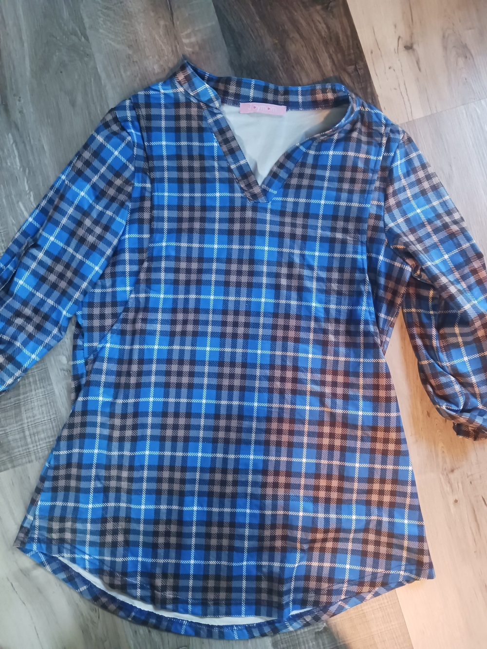 Joymom Blue Plaid Nursing & Maternity V-Neck Blouse